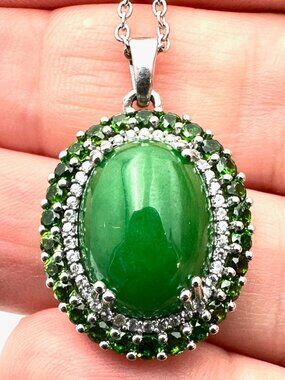 Green Gemstone Necklace Sterling Silver Pendant 18 Inch
